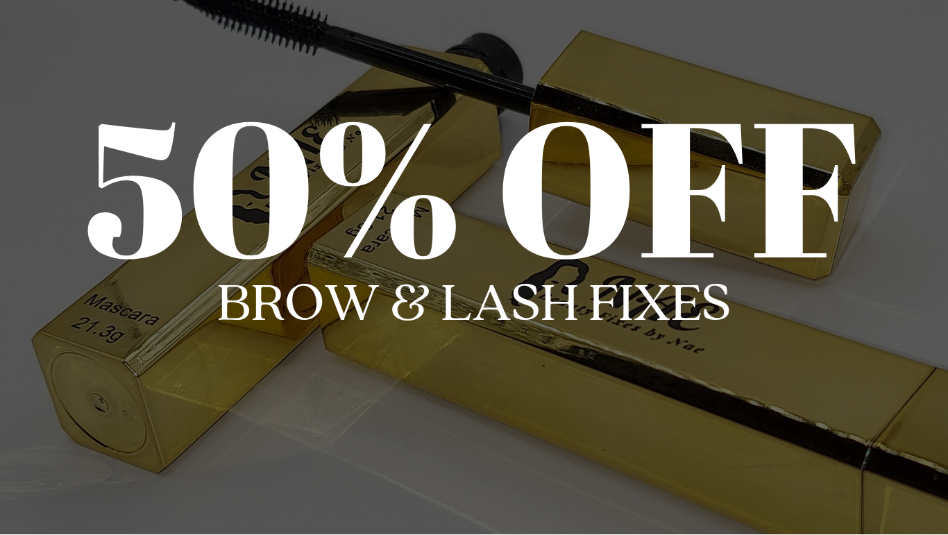 50% Off banner for eyebrow and eyelash fixes